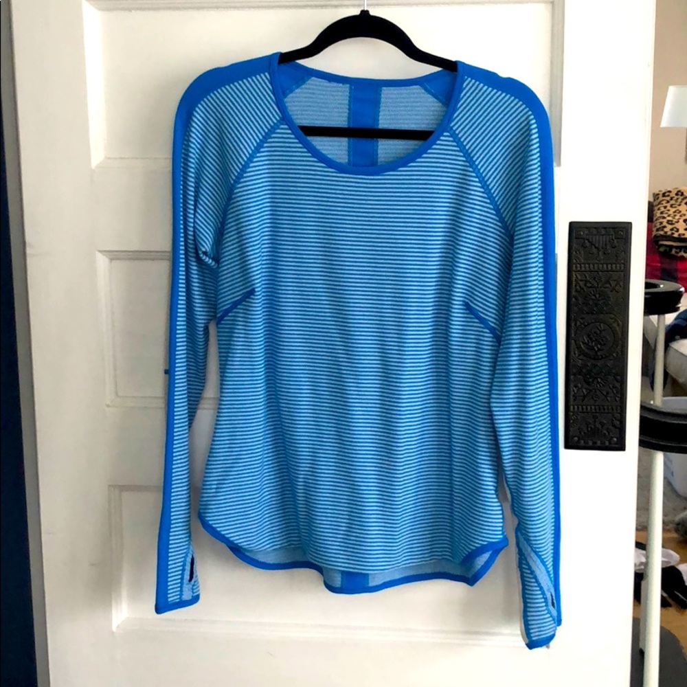 lululemon athletica Blue Striped Long Sleeve Tee